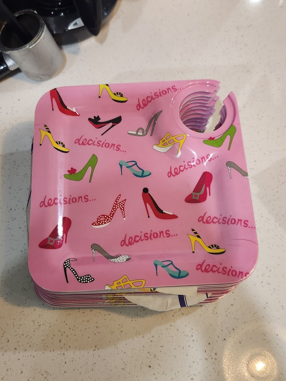 Pink High Heel Pattern Party Plates With Wine Glass Holder - Lolita Dishes
